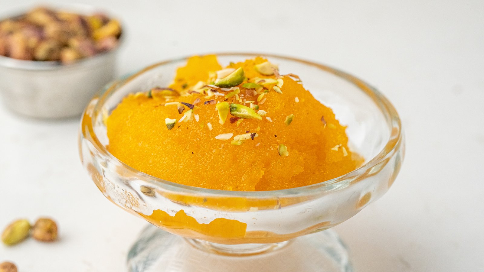 Sweet and fragrant Kesari dessert served at Sangam Vegetarian Restaurant
