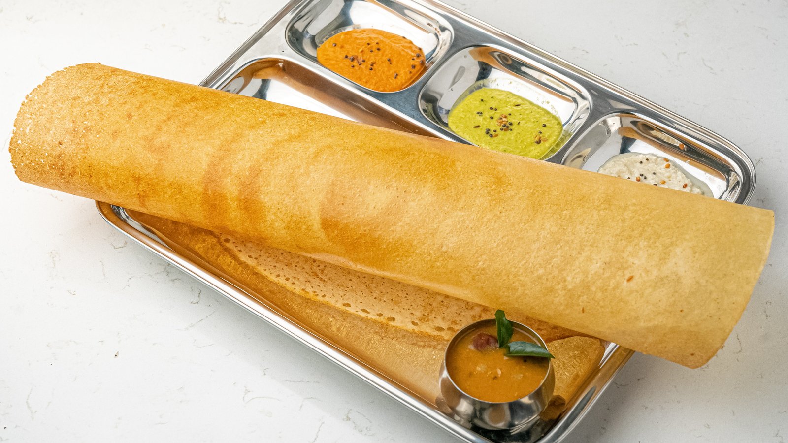 South Indian Ghee Ghee Roast dosa served at Sangam Vegetarian Restaurant