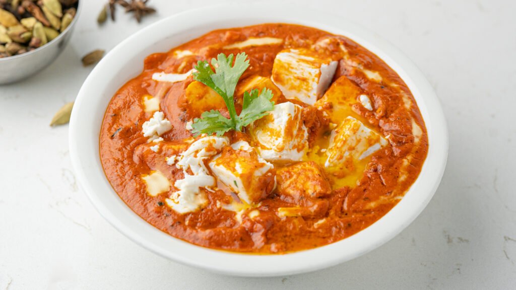 Paneer Butter Masala Indian curry with paneer in creamy tomato gravy at Sangam Vegetarian Restaurant Dubai