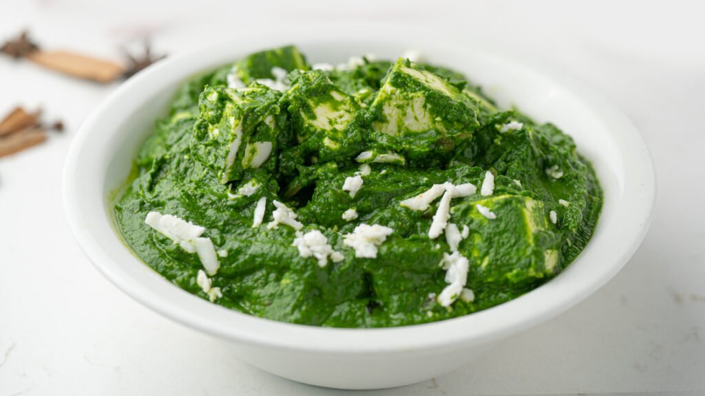 Palak Paneer Indian curry with spinach and paneer at Sangam Vegetarian Restaurant Dubai